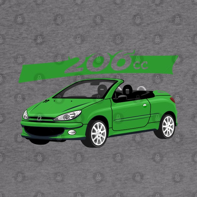 City car 206 cc Coupe Cabriolet france green by creative.z